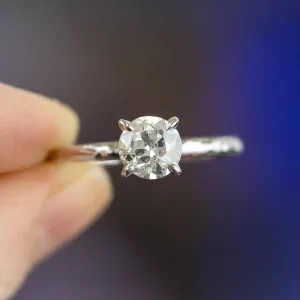 1.01ct Old European Cut Diamond Hand Carved Solitaire Engagement Ring - White Gold Round Solitaire