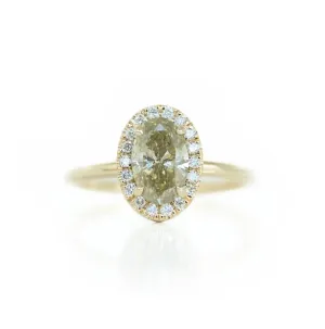 1.12ct Green-Grey Oval Diamond in 14k Yellow Gold Halo Setting