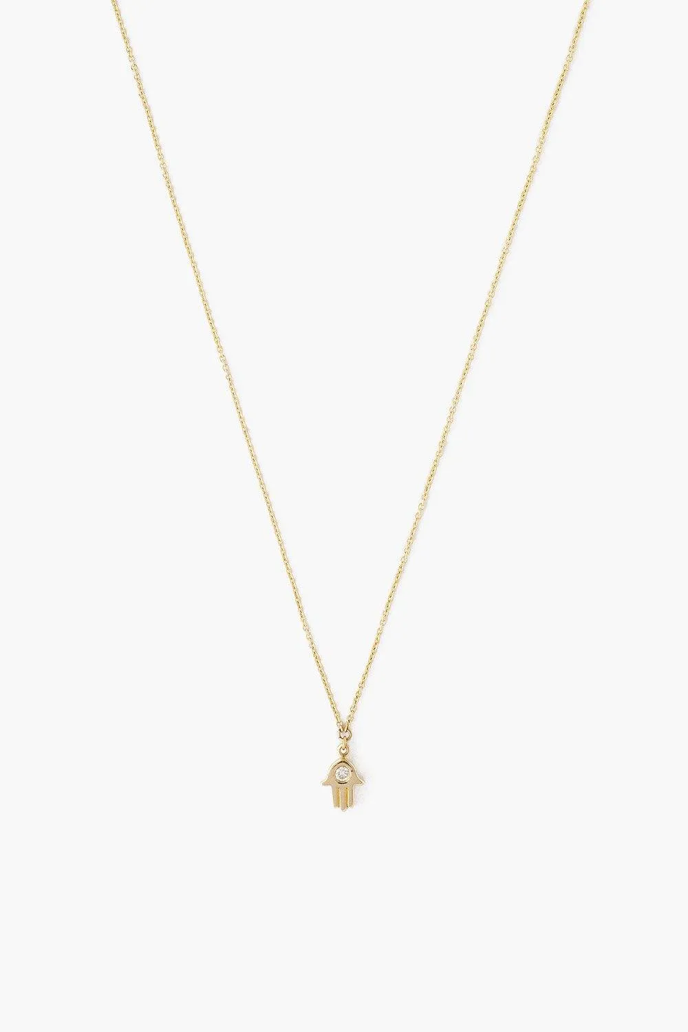 14k Gold Hamsa Necklace with Diamond Inlay