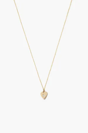 14k Gold Heart Necklace with Diamond Inlay