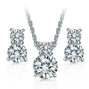 14K White Gold Plated Sparkly Round Cut Simulated Diamond Cz Necklace and Earrings Set for woman