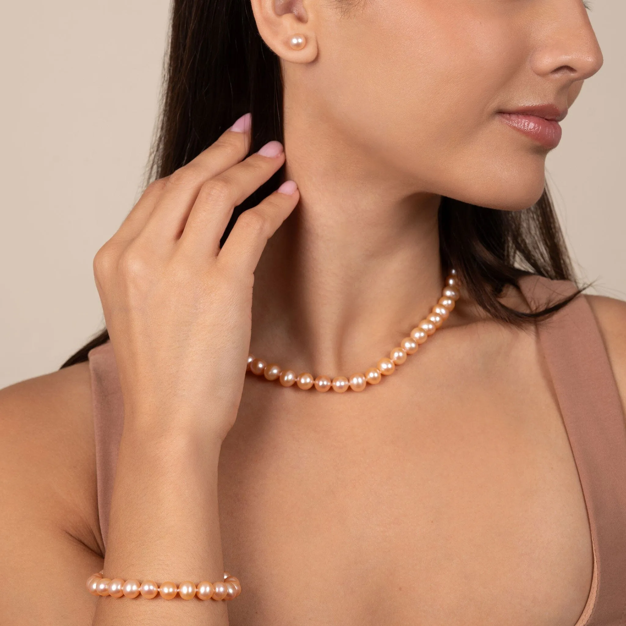 16 Inch 3 Piece Set of 7.5-8.0 mm AA  Pink Freshwater Pearls