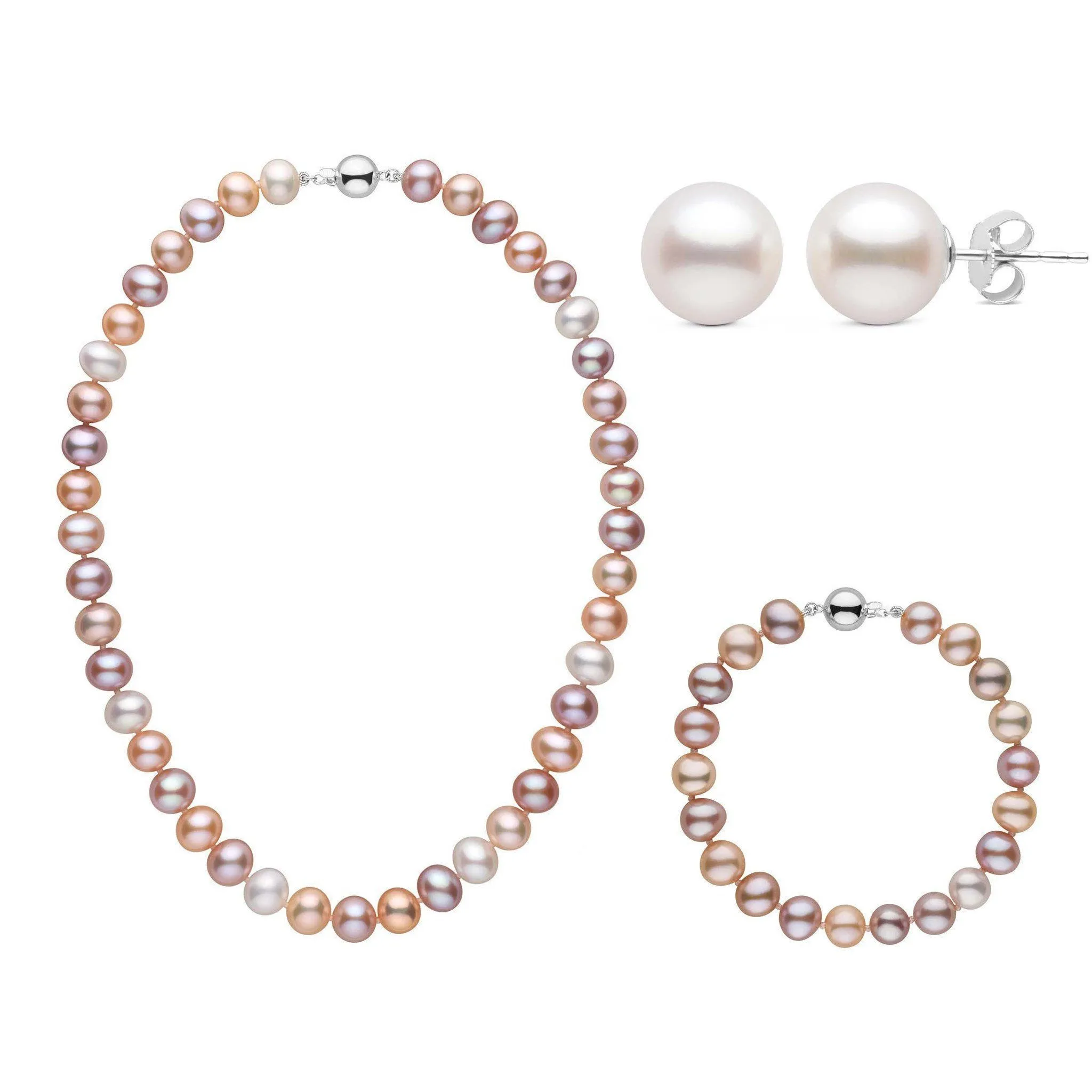 16 Inch 3 Piece Set of 8.5-9.0 mm AA  Multicolor Freshwater Pearls