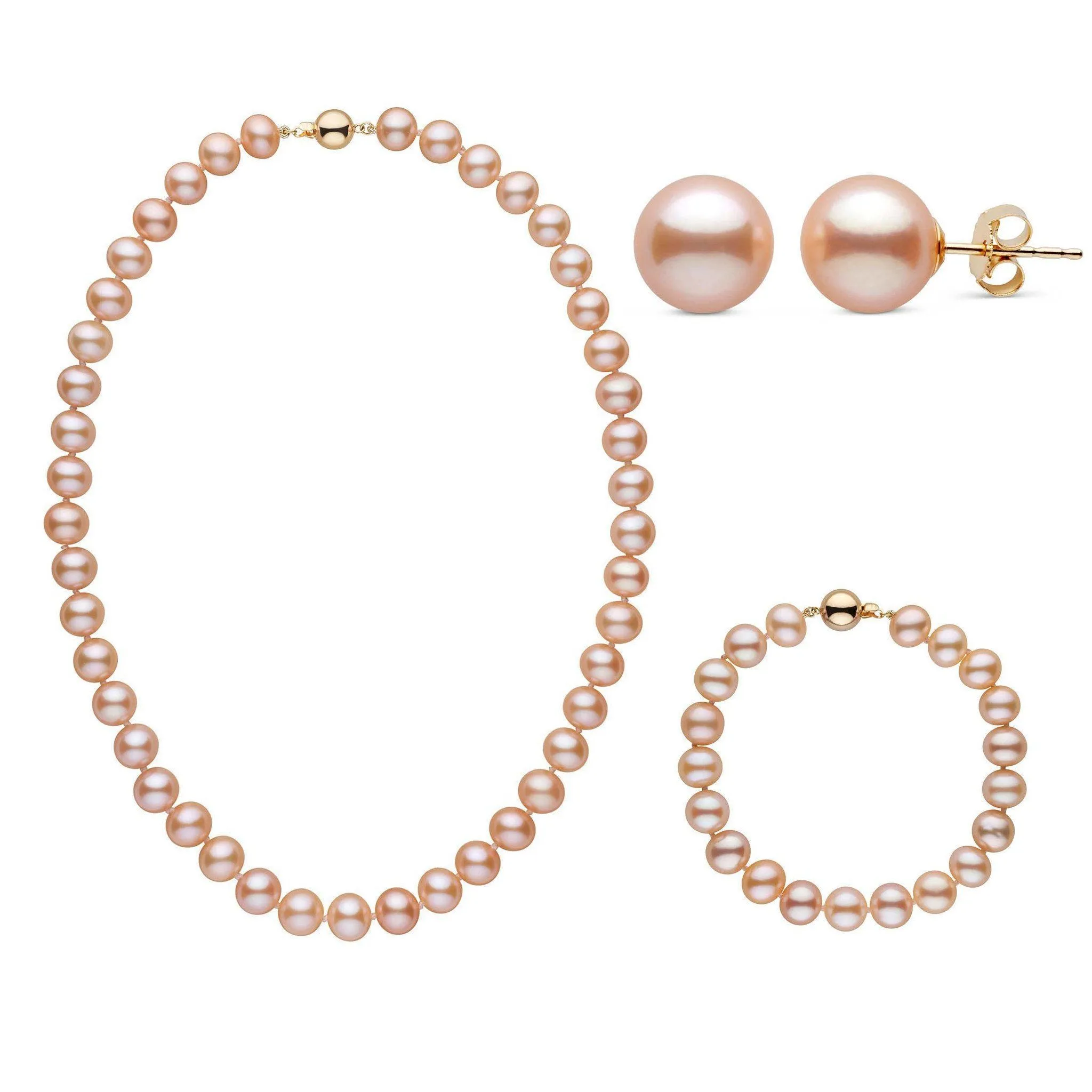 16 Inch 3 Piece Set of 8.5-9.0 mm AA  Pink Freshwater Pearls