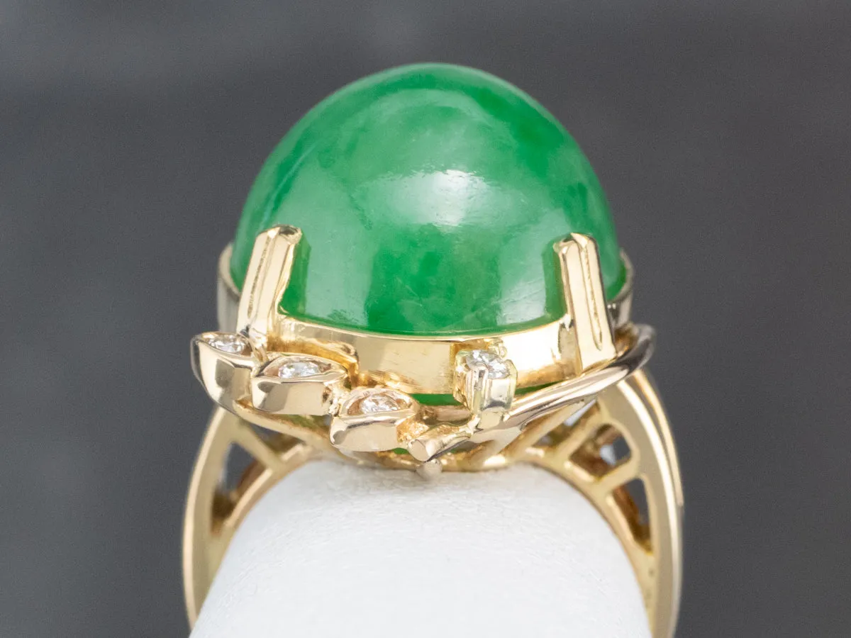 18K Gold Jade and Diamond Cocktail Ring