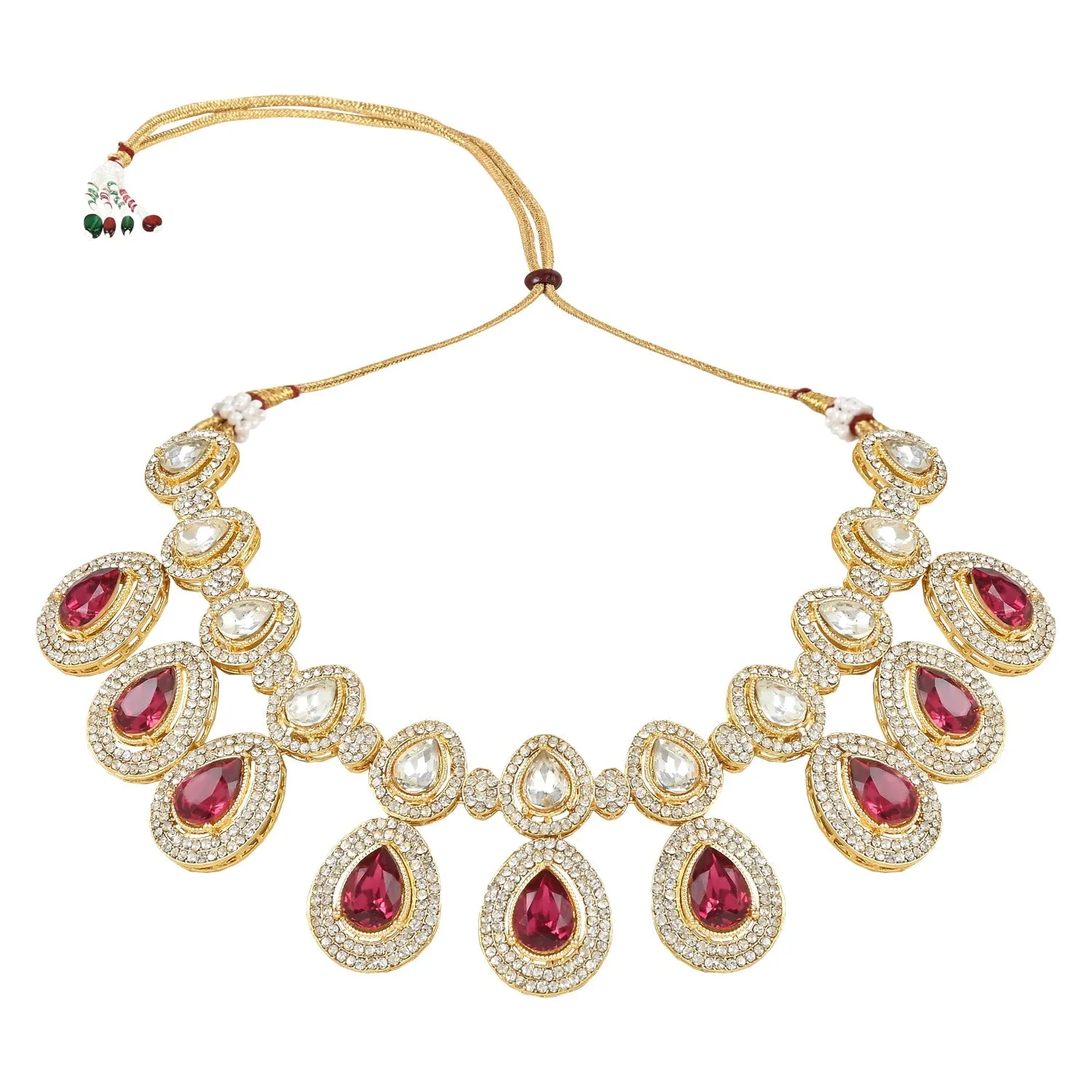 18K Gold Plated Traditional Kundan & Stone Studded Choker Necklace Jewellery Set with Earrings & Maang Tikka for Women And Girls