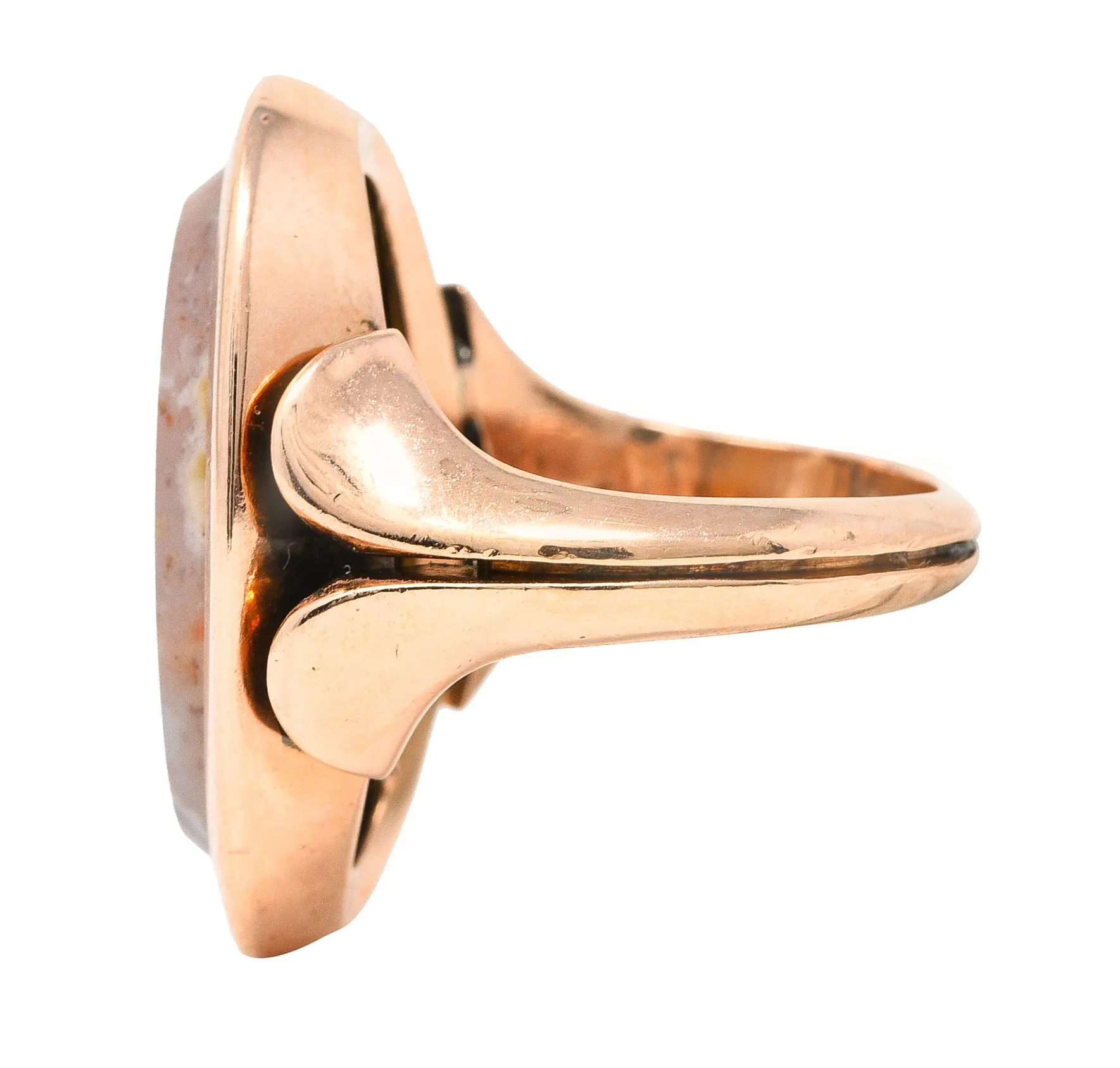 1960's Agate 14 Karat Rose Gold Gingko Leaf Vintage Signet Ring