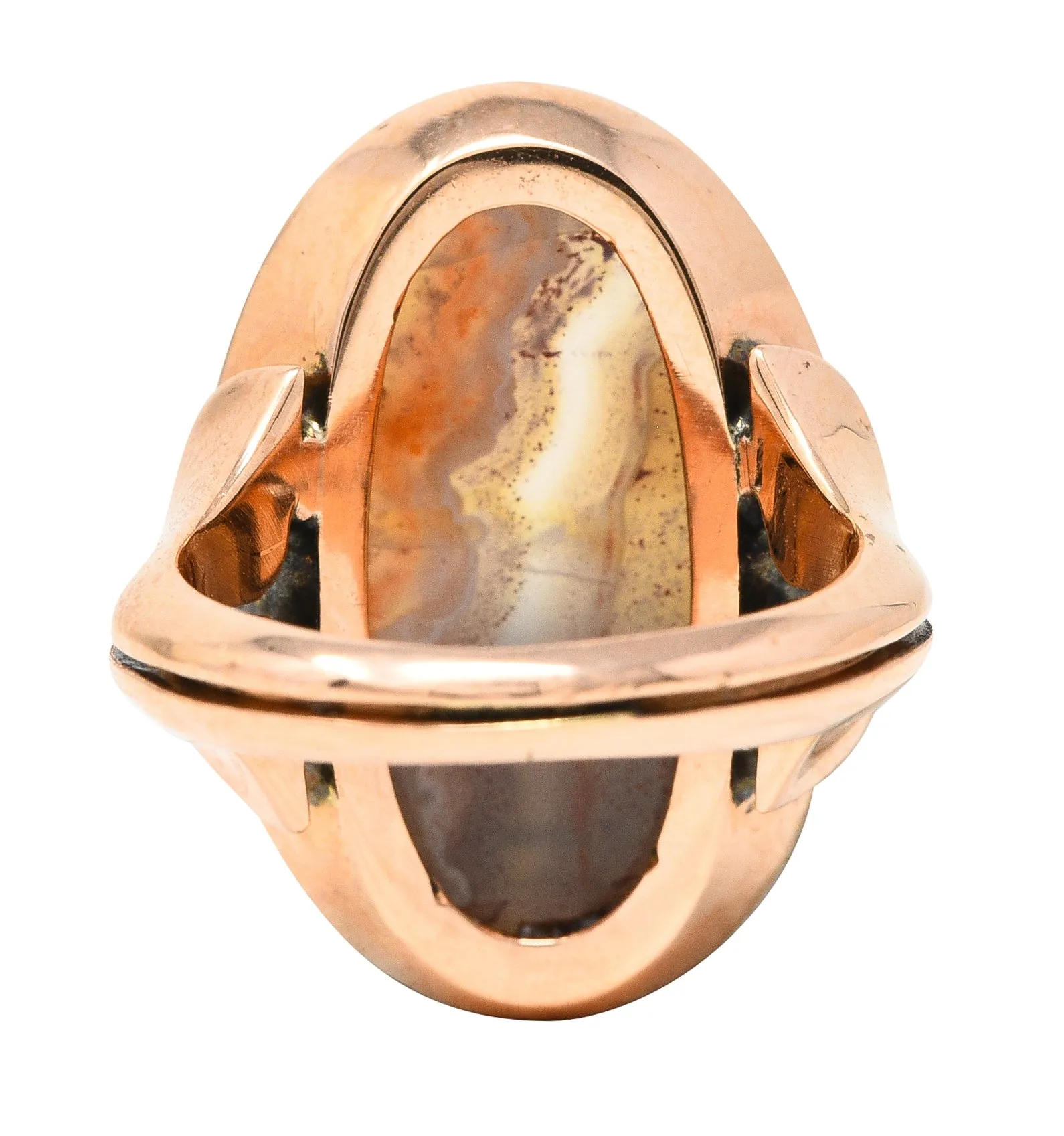 1960's Agate 14 Karat Rose Gold Gingko Leaf Vintage Signet Ring