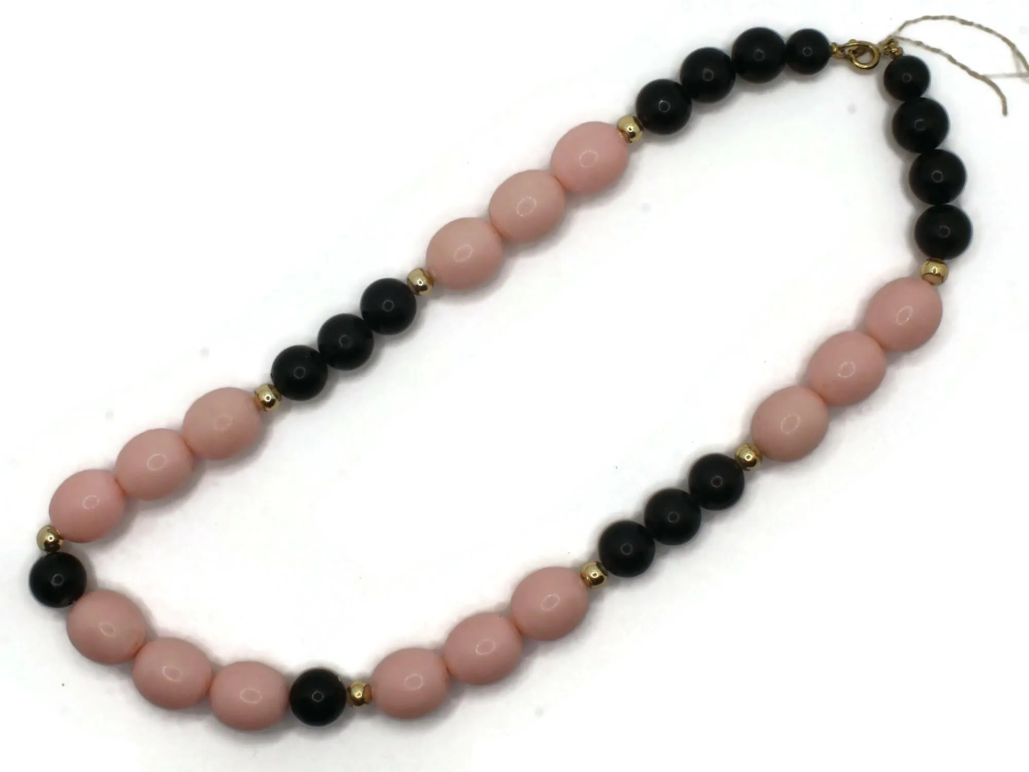 20 Inch Vintage Pink and Black Beaded Necklace