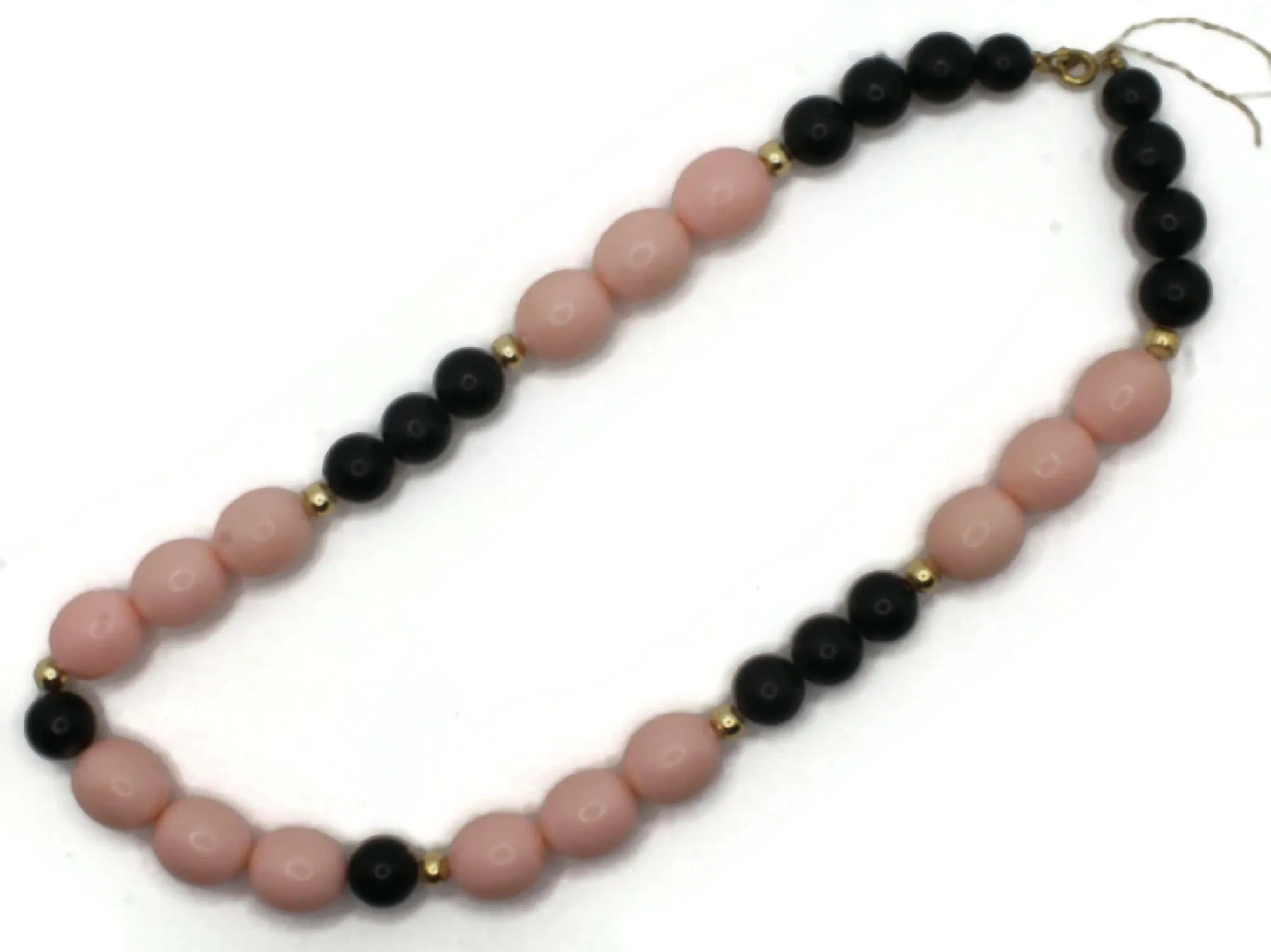 20 Inch Vintage Pink and Black Beaded Necklace