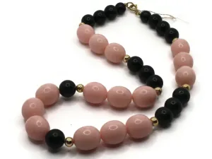 20 Inch Vintage Pink and Black Beaded Necklace