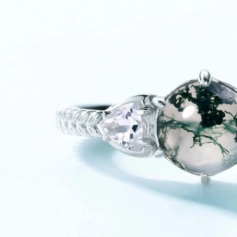 2023 Minimalist Geometric Green Moss Agate Adjustable Ring