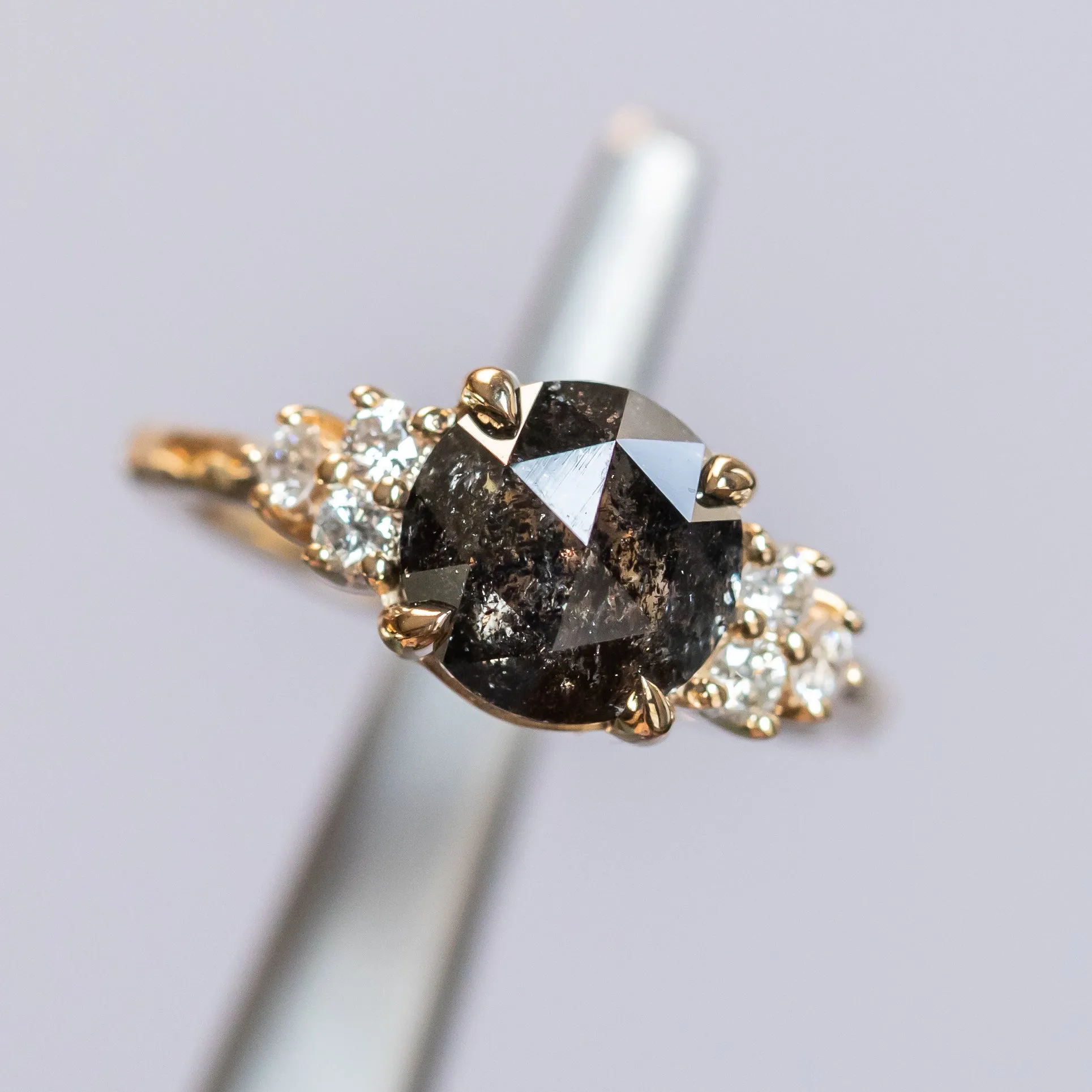 2.30ct Rosecut Salt & Pepper Diamond and White Diamond Cluster ring in 14k Yellow Gold