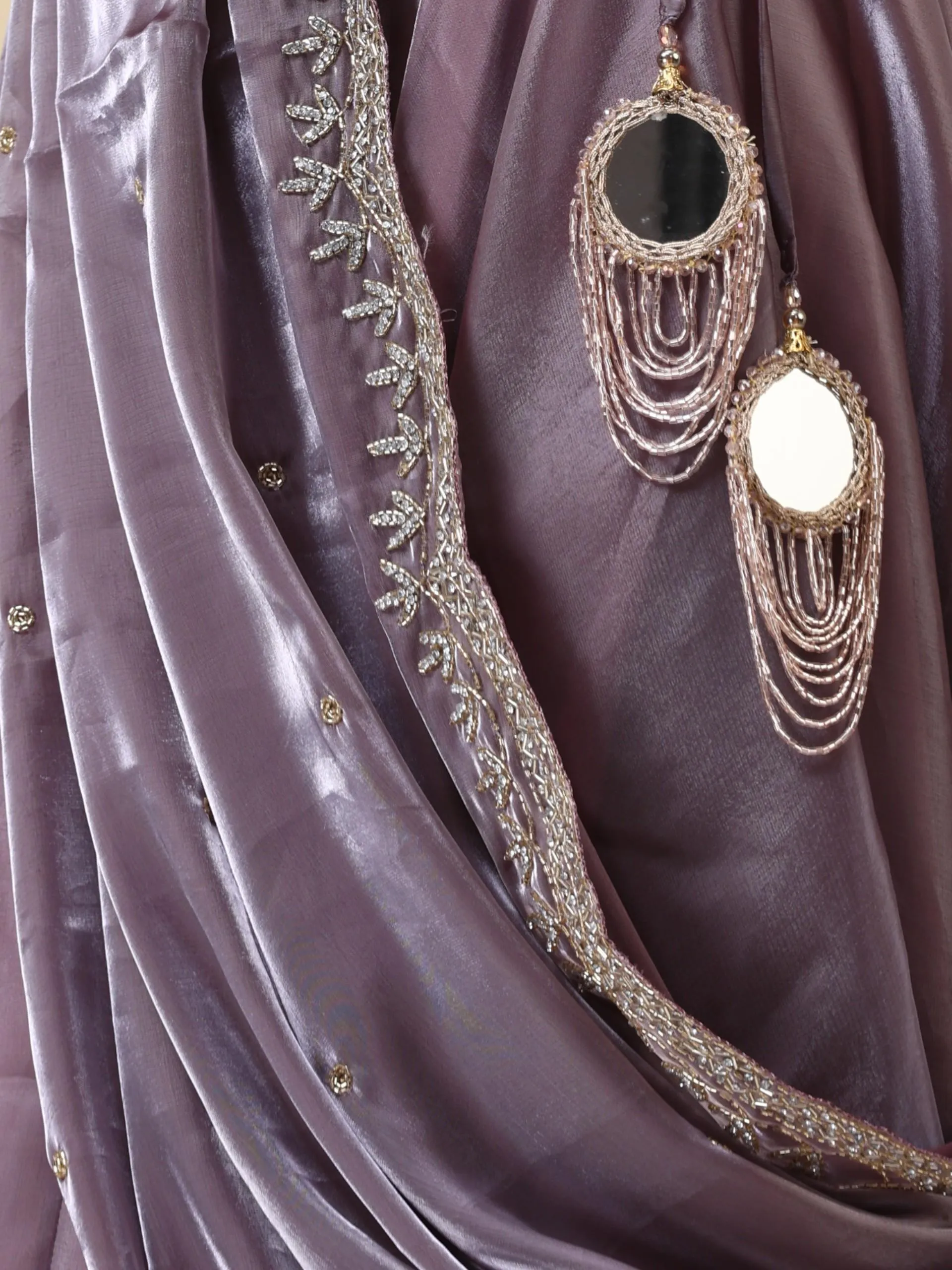 3 pc SET - Mauve Brazil Lehenga with Cut Dana Embroidered Blouse Fabric and Dupatta