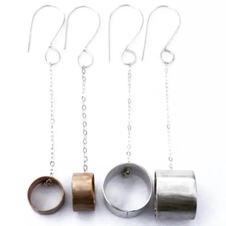 3D Circle Dangles Sterling Silver Earrings by Votive Designs Jewelry