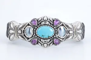 6.5" Carolyn Pollack 925 Silver Multi-Stone Leather Cuff Bracelet (42.77g.)