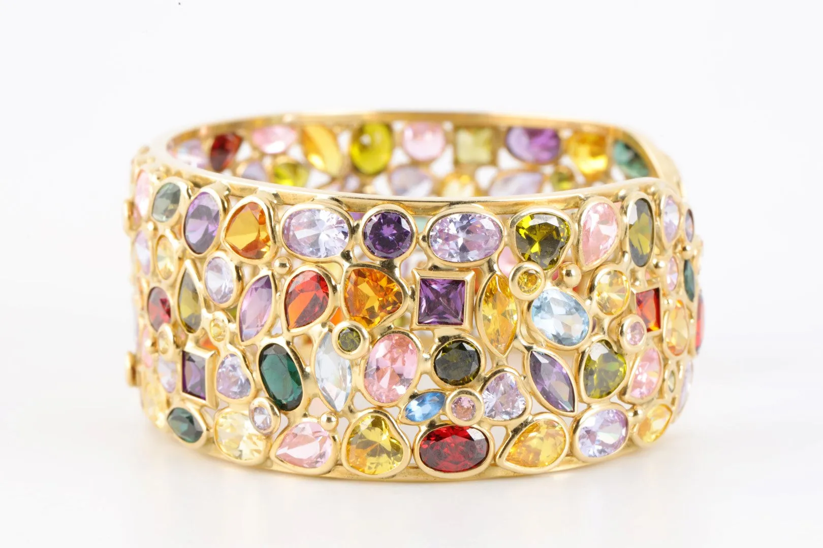 6.75" 18k Yellow Gold Tutti Frutti Cuff Bracelet & Ring Set Size 6.25 (61.25g.)