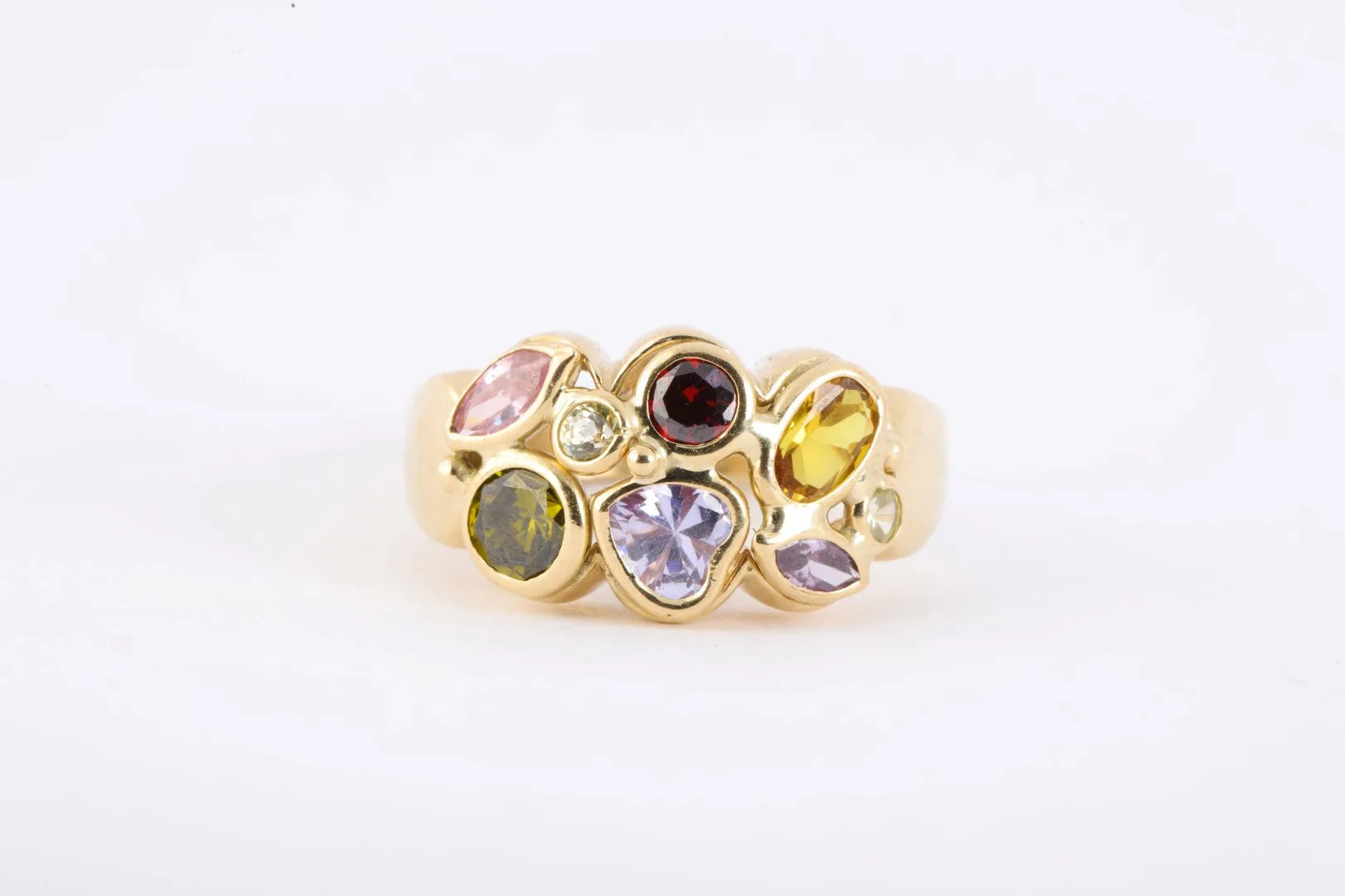 6.75" 18k Yellow Gold Tutti Frutti Cuff Bracelet & Ring Set Size 6.25 (61.25g.)