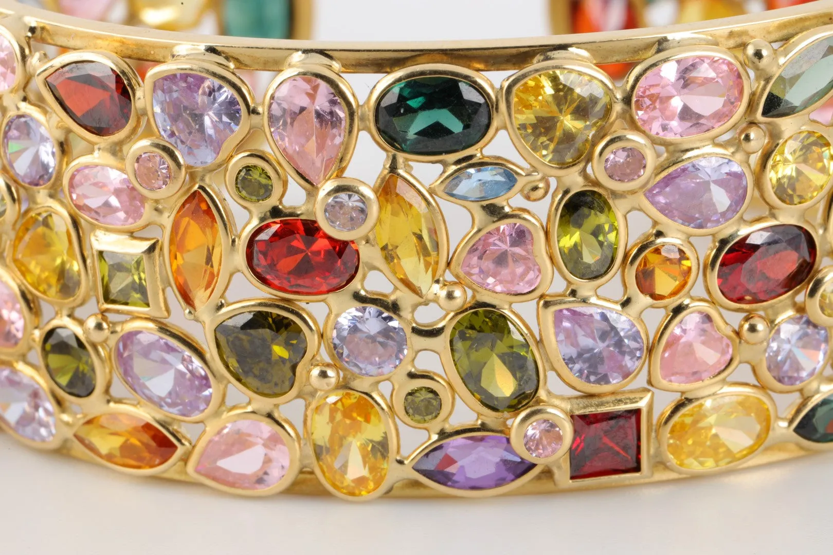 6.75" 18k Yellow Gold Tutti Frutti Cuff Bracelet & Ring Set Size 6.25 (61.25g.)