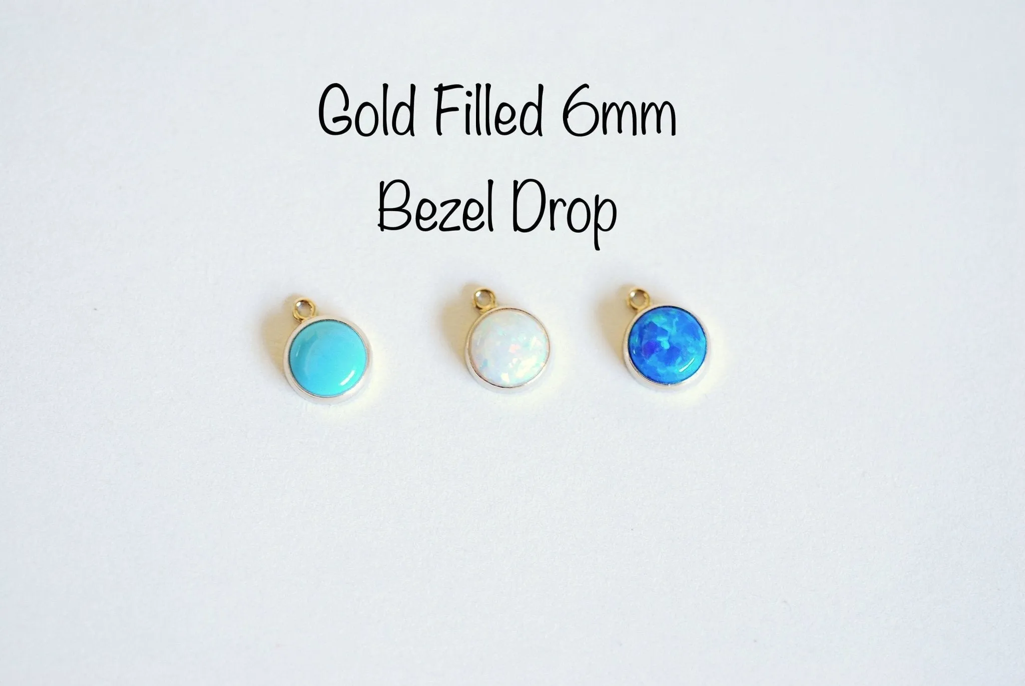 6mm Gold Filled White Bello Opal Blue Bello Opal and Turquoise Bezel Drop Charm Permanent Jewelry Wholesale Findings Bulk