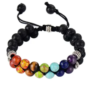 7 Chakra Beads & Lava Stone Cuff Bracelet