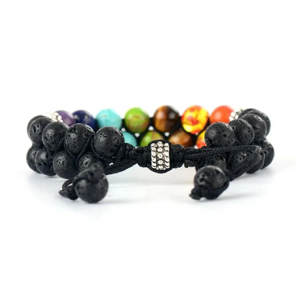 7 Chakra Beads & Lava Stone Cuff Bracelet