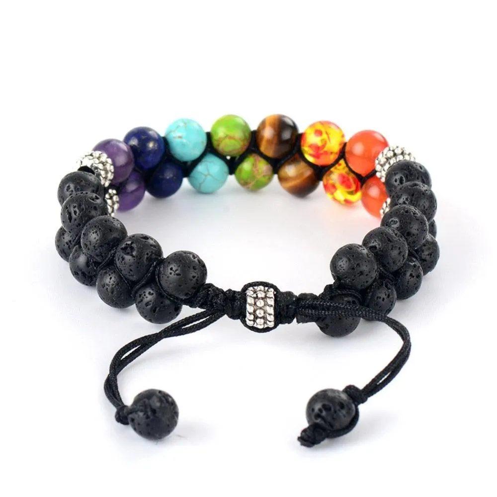 7 Chakra Beads & Lava Stone Cuff Bracelet