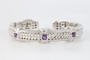 7” Judith Ripka 925 Silver 1.93tcw Amethyst Hinged Cuff Bracelet (42.70g.)