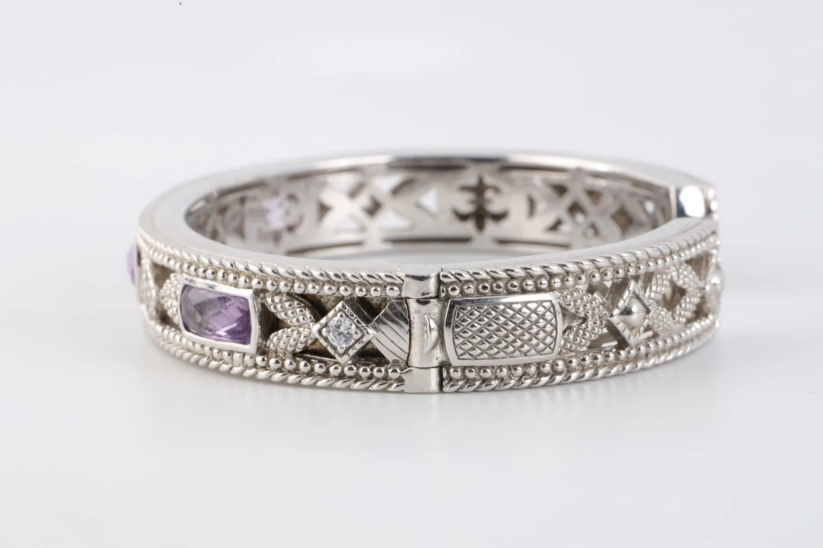 7" Judith Ripka 925 Silver 3.46tcw Amethyst 0.26tcw C.Z. Cuff Bracelet (53.72g.)