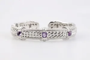 7" Judith Ripka 925 Silver 3.46tcw Amethyst Hinged Cuff Bracelet (46.59g.)