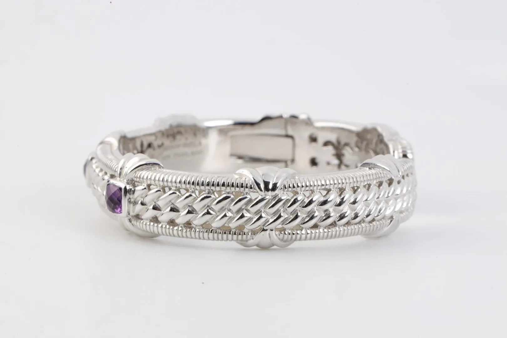 7" Judith Ripka 925 Silver 3.46tcw Amethyst Hinged Cuff Bracelet (46.59g.)