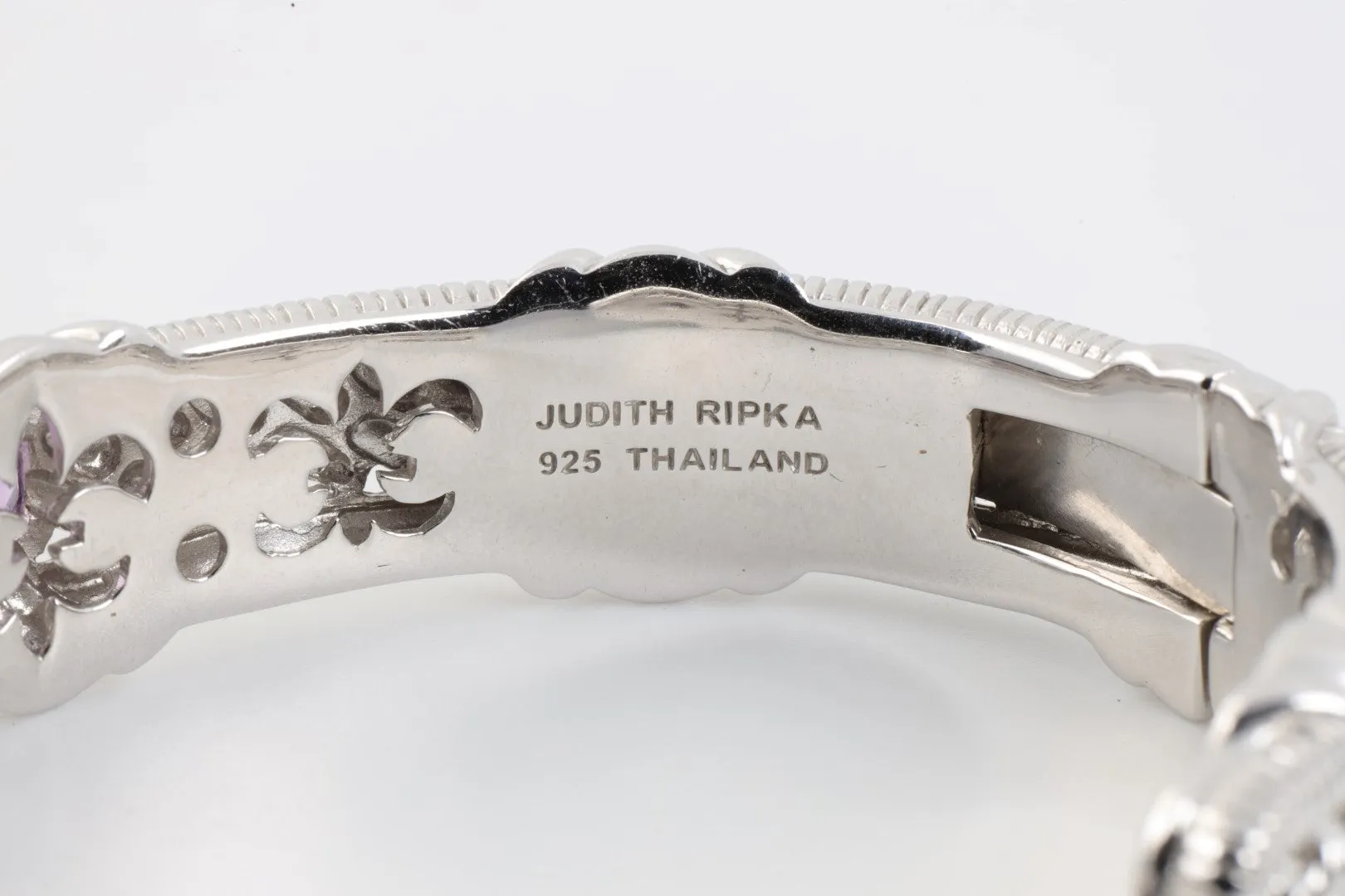 7" Judith Ripka 925 Silver 3.46tcw Amethyst Hinged Cuff Bracelet (46.59g.)