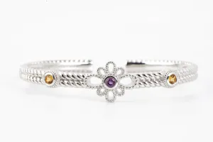 7" Judith Ripka 925 Silver Citrine & Amethyst Floral Cuff Bracelet (31.28g.)