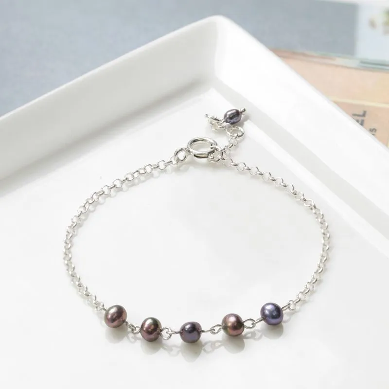 925 Silver Black Pearl Bracelet - June Birthstone Gift for Her