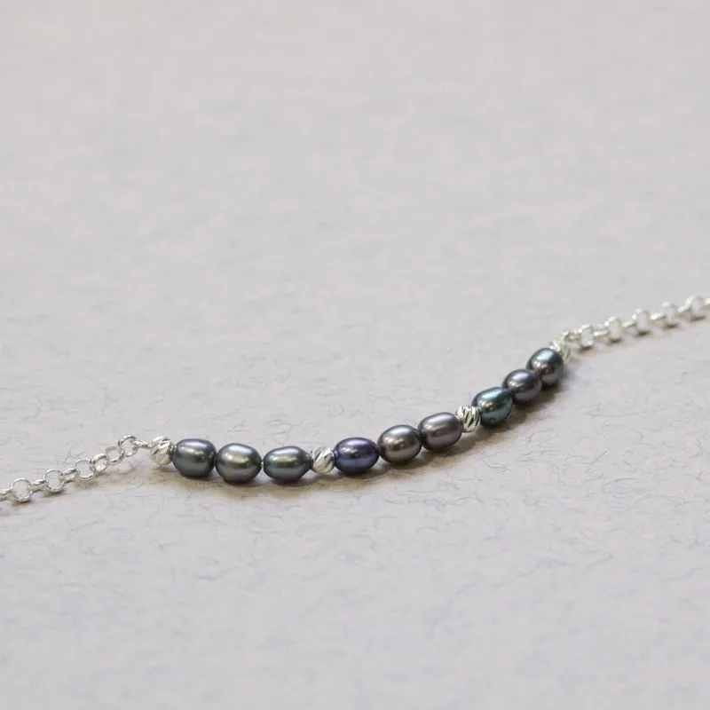 925 Silver Black Pearl Bracelet - June Birthstone Gift