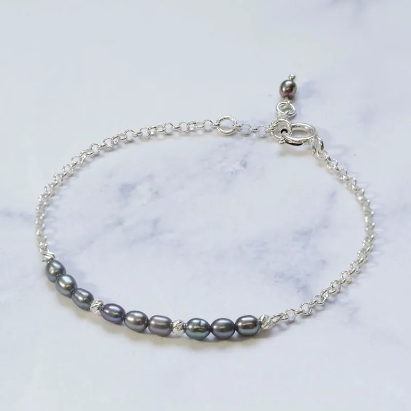 925 Silver Black Pearl Bracelet - June Birthstone Gift