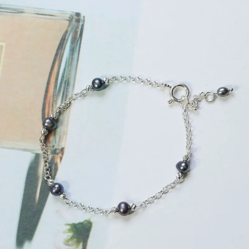 925 Silver Black Pearl Bracelet - June Birthstone Gift