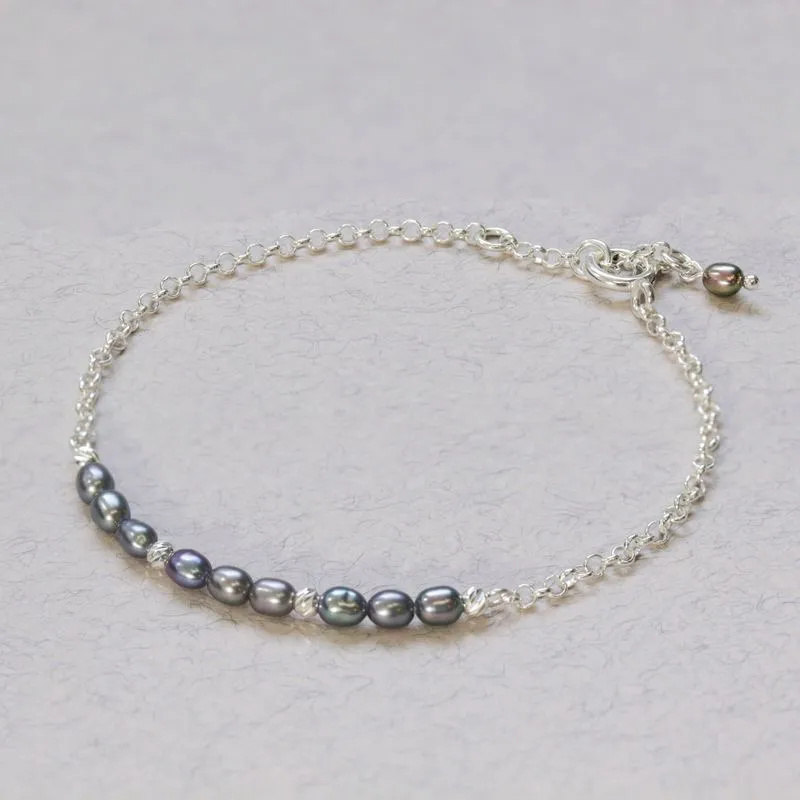 925 Silver Black Pearl Bracelet - June Birthstone Gift