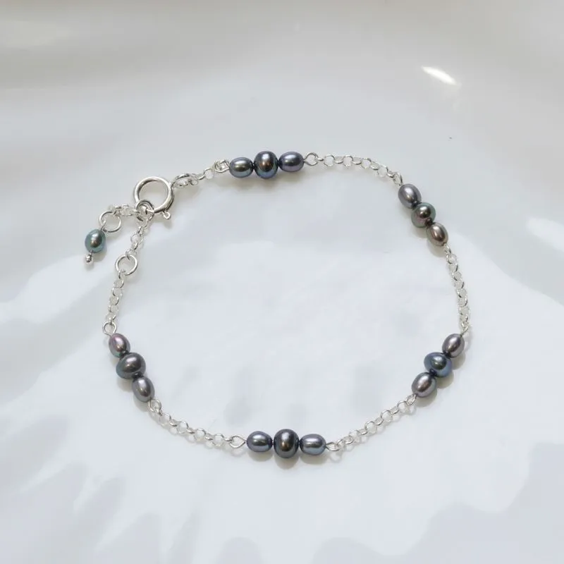 925 Silver Black Pearl Bracelet - June Birthstone Gift