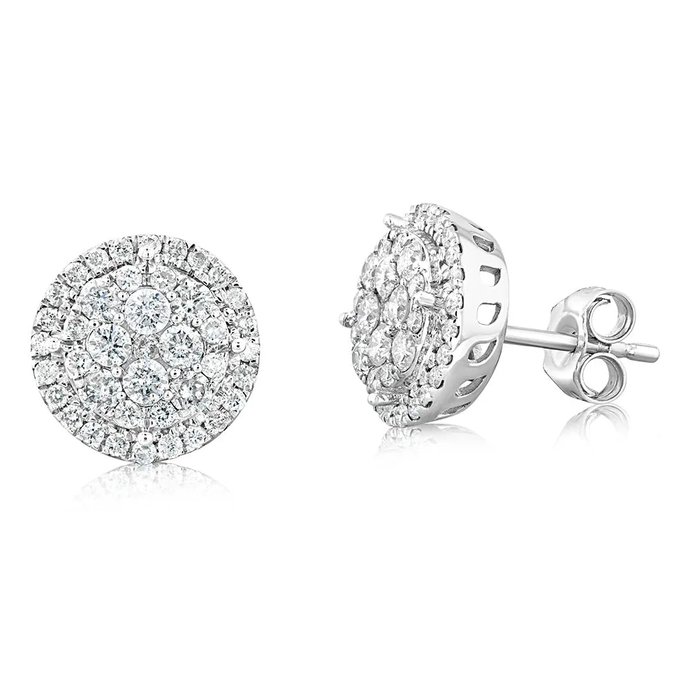 9ct White Gold 1 Carat Diamond Halo Stud Earrings