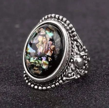 Abalone Cabochon Vintage Style Silver Ring