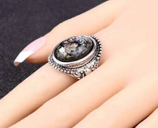 Abalone Cabochon Vintage Style Silver Ring