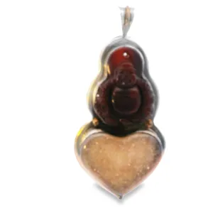 Agate Buddha & Druzy Quartz Heart Pendant - Unique Valentine's Gift