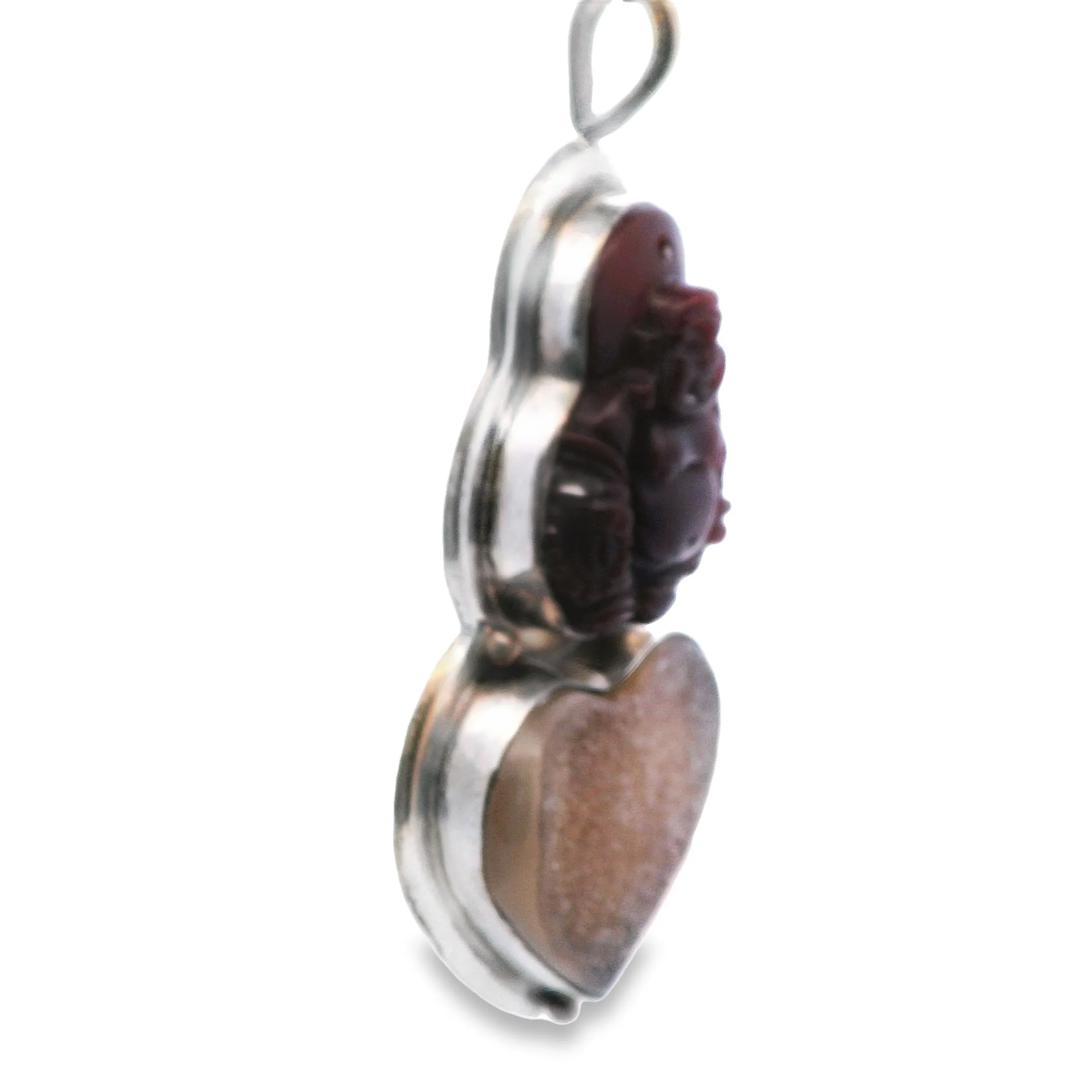 Agate Buddha & Druzy Quartz Heart Pendant - Unique Valentine's Gift