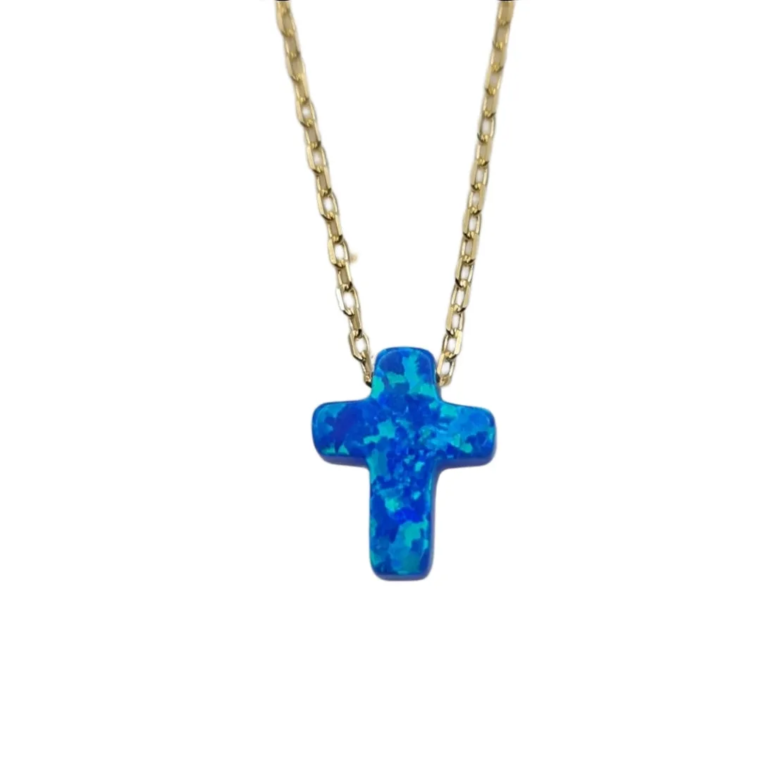 Agean Sea Blue Opal Cross Necklace