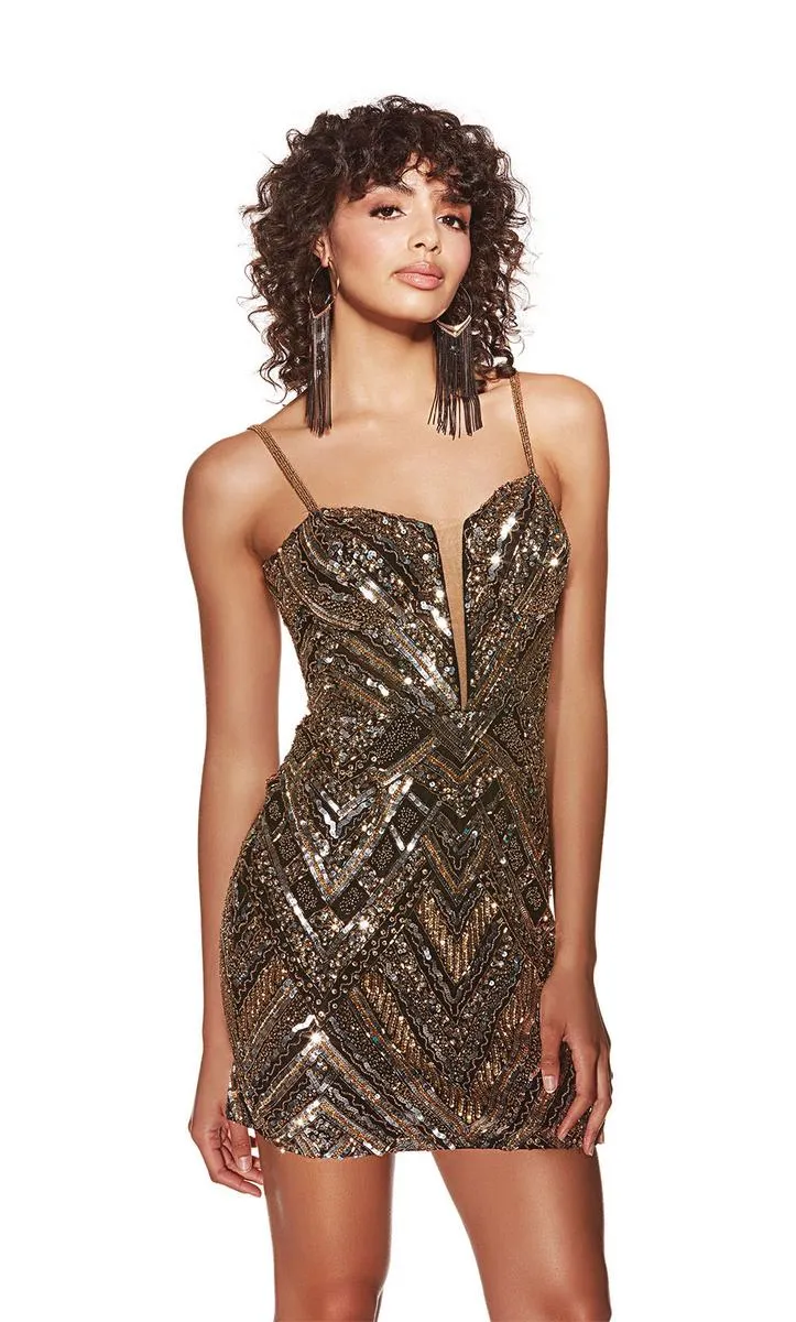 Alyce Paris Beaded Plunging Homecoming Dress 4840