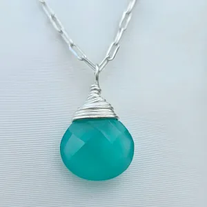 Aqua Chalcedony Journey Necklace - Silver