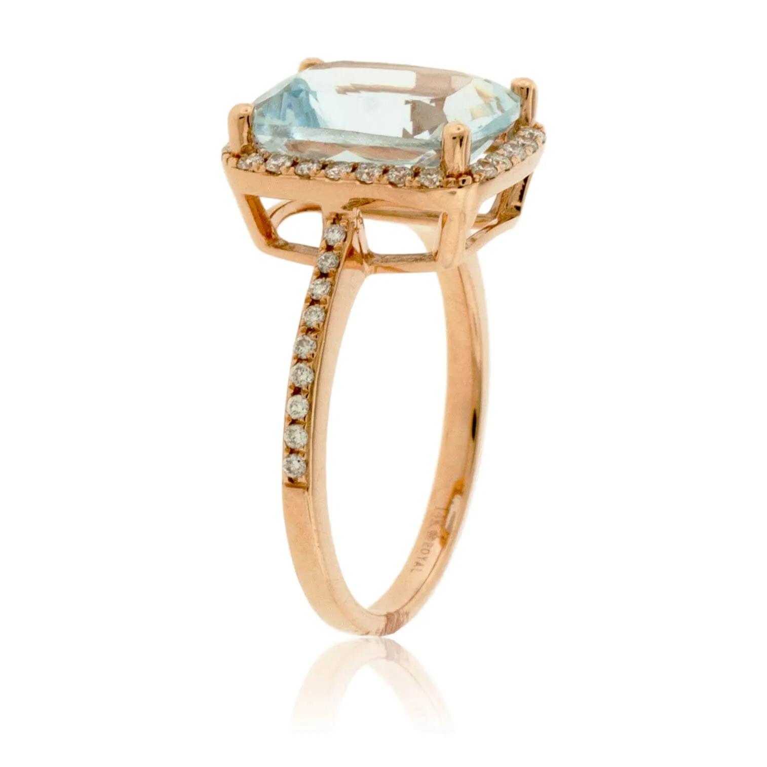 Aquamarine and Diamond Halo Ring