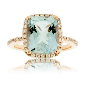 Aquamarine and Diamond Halo Ring