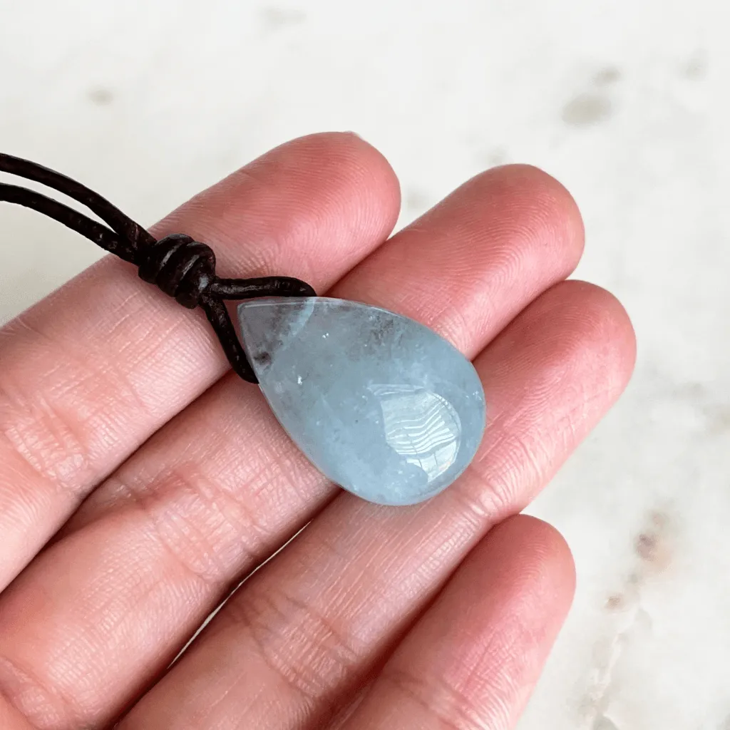 Aquamarine Teardrop Gemstone Pendant - Oceanic Tranquility